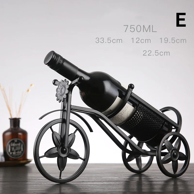 Porte-Bouteille RoyalCar en métal noir, design vintage, avec bouteille de vin, dimensions 750ml, idéal décor.