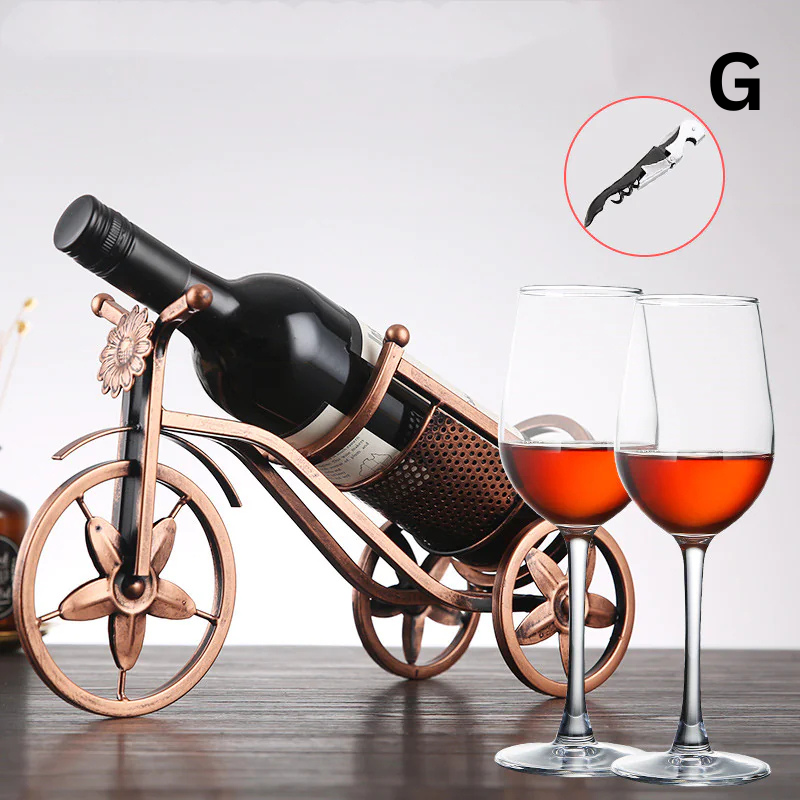 Elegant Porte-Bouteille RoyalCar wine rack with glasses and corkscrew.