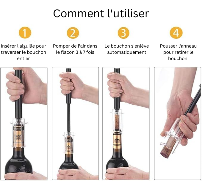 Step-by-step guide using the AeroCork wine opener to effortlessly remove a cork from a bottle.