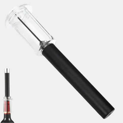 Ouvre-vin AeroCork en acier inoxydable, noir élégant, design robuste et rapide.