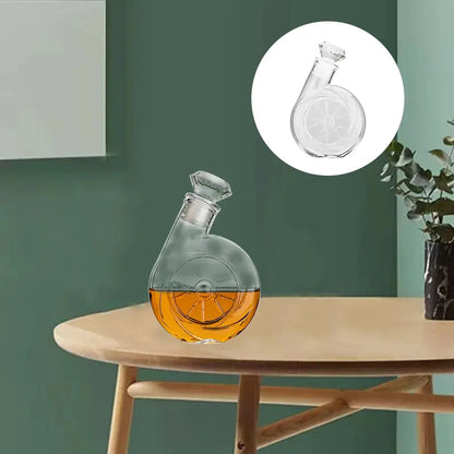 RétroVin™ vintage carafe with diamond-shaped stopper on a table, showcasing elegant design and spirit clarity.