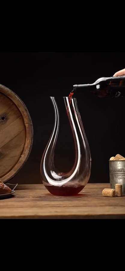 Luxe Carafe à vin Vintagére™ en cristal transparent, 1500ml, sur une table en bois avec du vin versé, ambiance élégante.